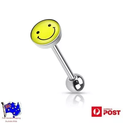 Smiley Face Tongue Bar Logo Tongue Ring Body Piercing Jewellery • £3.06