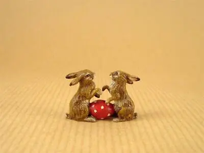Vienna Bronze Tiny Sitting Pair Of Rabbits With EGG Brass Bermann Easter Bunny • $109.99