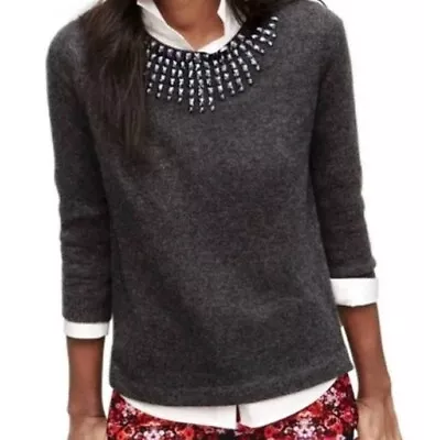 J. Crew Wool Blend Jeweled Starburst Sweater Gray Jeweled Collar Sz Small • $15