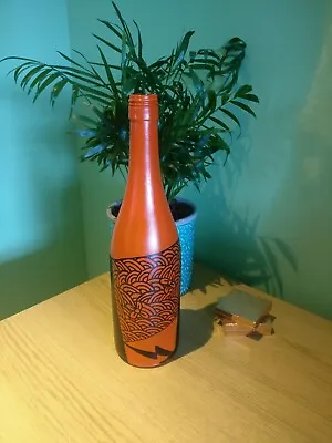 Flower Vase Hand Painted Tall Glass Bottle Home Table Centerpiece Orange/Black • £5.99