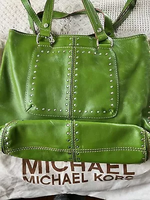 Michael Kors Rare Green Leather Large Studded Astor Tote Handbag • $250