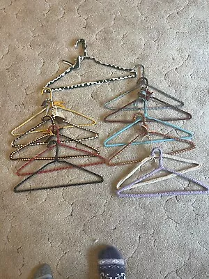 12-Vintage Crochet Handmade Clothes Metal Hangers Yarn/Ribbon/String Covered 16  • $14.99