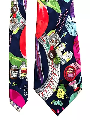 Vintage NICOLE MILLER Men's Silk Neck Tie PREVENTIVE MEDICINE Nurse Doctor 57in • $8