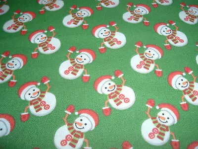 Vtg Christmas Small Happy Snowmen Allover On Green Quilt Fabric 1Ydx43 #FF • $9.99