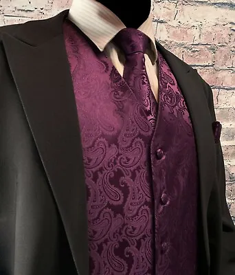 XS - 6XL Men Paisley Dress Vest Waistcoat & Necktie And Hanky For Suit Or Tuxedo • $32.89