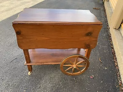 Vintage Drop Leaf Rolling Wooden Tea Cart Single Drawer • $250