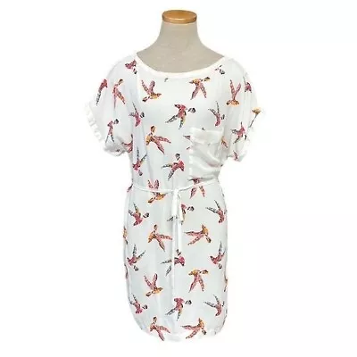 Zara Basic Dress Women's XS White Orange Bird Print Short Sleeve Knee Length  • £21.08