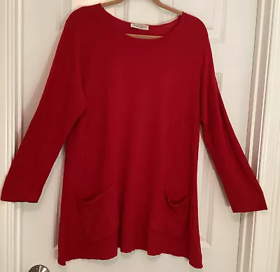 Margaret Winters Red Cotton Pullover Sweater Size M USA-made Pockets • $20.99