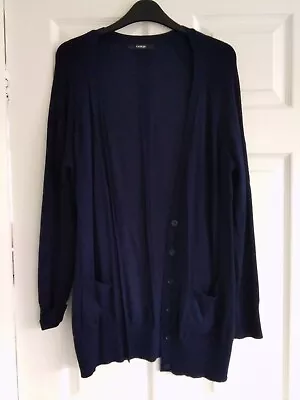 Ladies George Classic Style Long Line Navy Blue Thin Knit Cardigan Size 12 • £2.99