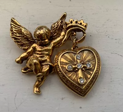 Vtg Gold Tone The Vatican Library Collection Angel Cherub  Brooch W/ Locket • $24.99
