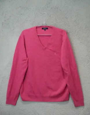 Gant Jumper Adults Medium Pink V Neck 100% Lambs Wool Sweater Mens • £29.99