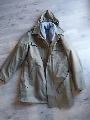 Vtg Slovakian Military Jacket Trench Coat Olive Green Men Sz XL Double Lined • $15