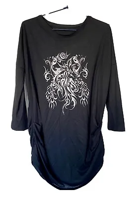 H.Naoto 3/4 Sleeve Silver Print Top With Gathering From Japan. Small/medium Size • $24.79