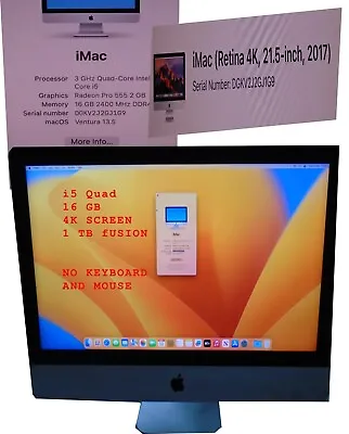 Apple IMac 21.5  2017  I5  16GB 1 TB FUSION    4K Retina  Same As In Picturs • £289