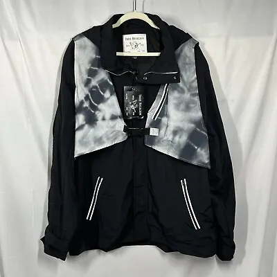 NWT True Religion XXL Vested Tie Dye Light Weight Black Jacket Windbreaker  $229 • $75