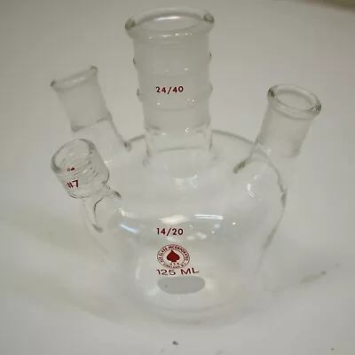 ACE Glass HD 24/40 Angled 4-Neck 125mL USA MADE Round Bottom Flask #7 • $69.50