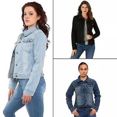 Enzo Womens Denim Jacket Ladies Stretch Casual Button Up Classic Jeans Coat UK • £21.99