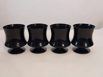 MCM Seneca FASHIONABLES Elegant BLACK Glass LOW WATER GOBLETS Set Of 4 Non Optic • $40.01
