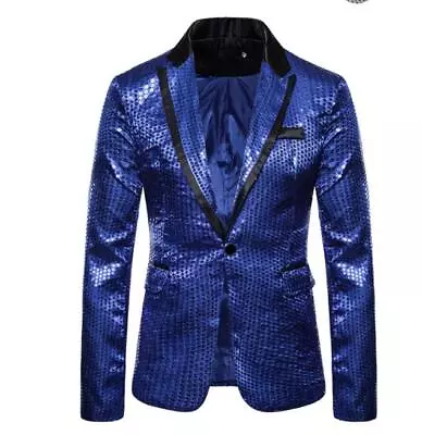Men's Youth Fashion Sequin Two Tone Lapel Blazer Suit Jacket Stage Singer  • $42.99