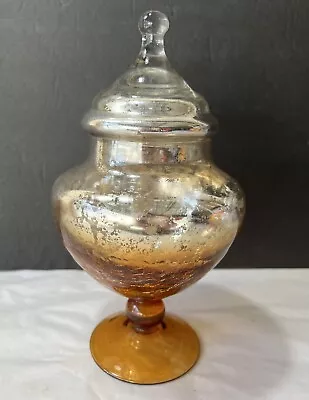 Mercury Glass Jar With Lid Slivered Amber Glass Storage Centerpiece Decor • $28