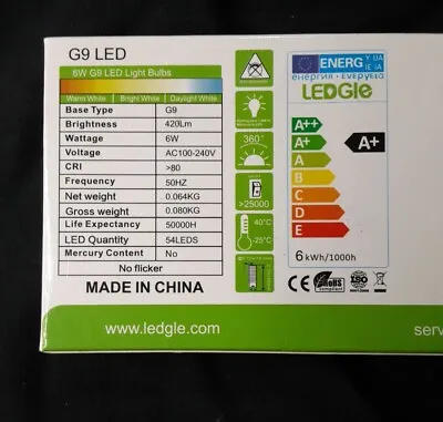 Ledgle G9 Led 6W 3423549-DW (6000K) Bulbs 5 Pack • $4.65