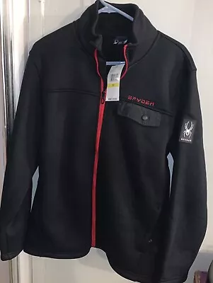 Nwt Mens Spyder Expo Fleece Lined Full Zip Insulated Woven Jacket - Black Red • $30