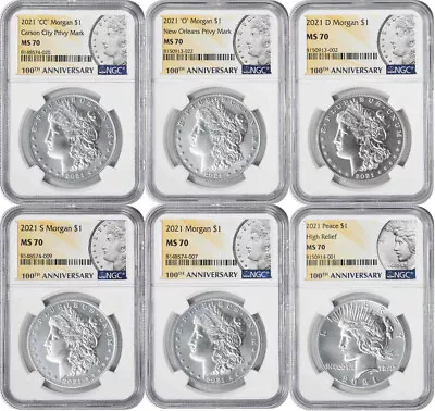 2021 Morgan And Peace Silver Dollar 6-Coin Set MS70 NGC • $2649