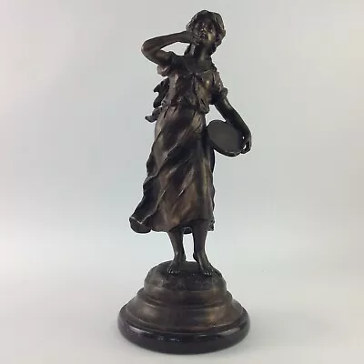 L&F Moreau French Street Musician Girl Holding Tambourine Spelter Figurine 38 Cm • $93.25