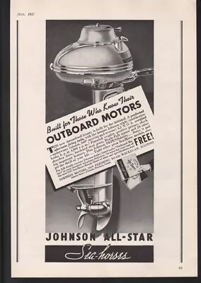 1937 Johnson Boat Motor Engine Outboard Nautical Waukegan Sport Fish 21065 • $28.95