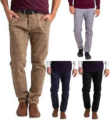 £16.99 • Buy Formal Check Trouser For Mens Slim-Fit Casual Cotton Stretch Business Full Pants