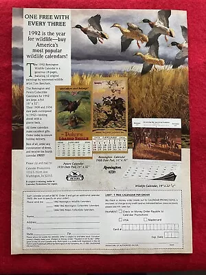 Vintage 1991 Print Ad Featuring The 1992 Remington Wildlife Calendar -Ad Only • $6.90