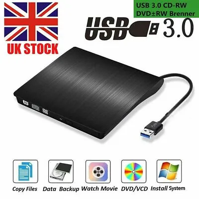 £12.88 • Buy USB 3.0 External CD DVD RW Drive Writer Burner Reader For Windows Laptop PC