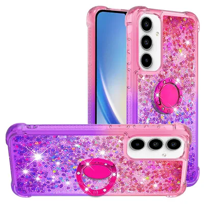 For Various Phone Quicksand +Ring Holder Glitter Liquid Shockproof Case Cover • £4.76