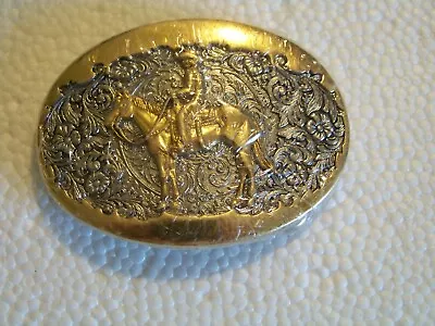 Small Gold And Silver Plated Horsr And Rider Solid Brass Belt Buckle • $16