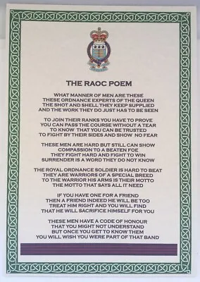 £5 • Buy RAOC Royal Army Ordnance Corps Poem