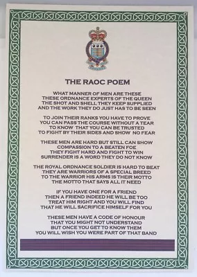 £5 • Buy RAOC Royal Army Ordnance Corps Poem