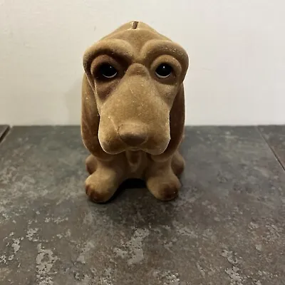 VINTAGE TOY FLOCKED DOG BANK Royalty Designs Inc 6  Piggy Bank Basset Hound • $16.99