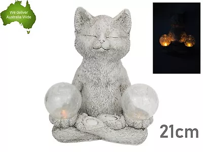 21cm CAT IN YOGA POSE SOLAR LIGHT Ornament Statue Garden Sculpture Figurine Gift • $38.99