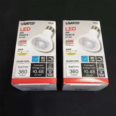 $18.99 • Buy = Lot Of 2 Satco LED 4W Par16 45W 3000K Bulb S8585 90 CRI Dimmable Enclosed