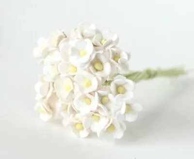 20x Mini WHITE Mulberry Paper Flowers Cherry Blossom Card Making Scrapbooking  • £2.89