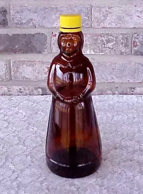 Vintage Mrs. Butterworth Syrup Bottle Dark Amber Yellow Plastic Cap Glass 10  T • $10.39