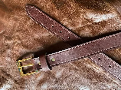 30mm Saddle Belt Brown Stitch Hand Made Real Leather Made In England N2 • £29.99