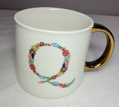 Opalhouse Initial White Cup Floral Letter Q Gold Handle Porcelain Coffee Mug New • $9.99