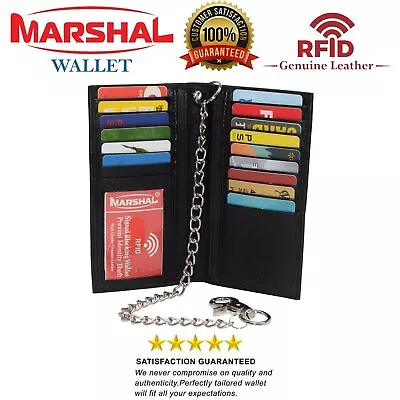 RFID Blocking Chain Wallets For Men Biker Long Bifold Genuine Leather Wallet Wit • $21.99