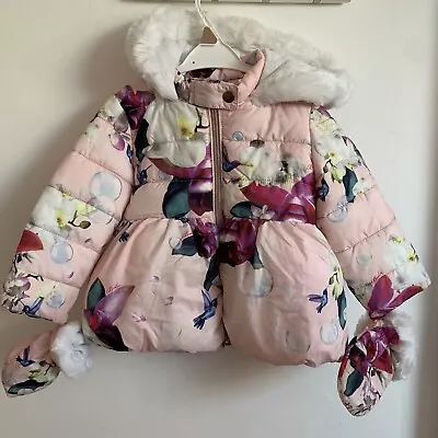 🎀Baby Girls Ted Baker 18-24 Months Coat With Mittens 🫧🦜🦉GUC • £13.99