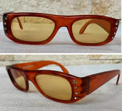 Vintage Nilsol Italy Sunglasses Squared Orange Rhinestones 1950s Very Rare Lady • $314.50