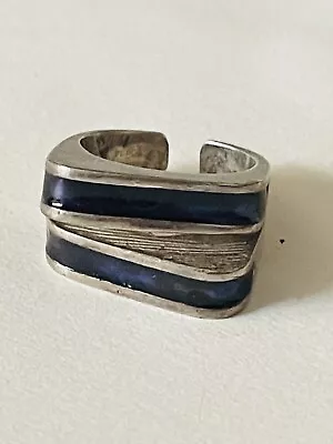 🦄Vintage Designer 15 Grams Sterling Silver Abstract Modernist Enamel Ring • $8.50