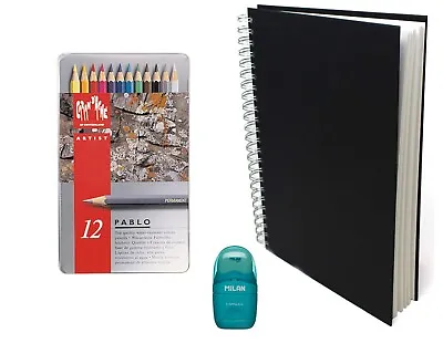 Caran D'ache Pablo Coloured Pencil 12 Colour Tin. With A4 Sketch Pad & Sharpener • £27.80