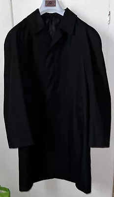 Mens Black Long Overcoat Size Large Smart Occasion Hidden Button Split Tail • £29.95