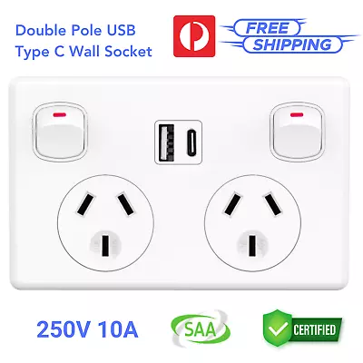 FAST Charge 3.6amp USB Type-C Double Pole & 2-Power Point GPO Wall Outlet Supply • $199.99
